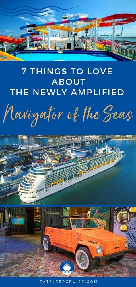 7 Things to Love About the Newly Amplified Navigator of the Seas from Royal Caribbean | EatSleepCruise.com The Navigator of the Seas offers cruisers plenty of things to do, see, and eat with many exclusive venues and amenities. With so much onboard this cruise ship, you may not know where to start, so check out our list of the 7 things to love about the Navigator of the Seas to help plan the perfect vacation. #cruise #cruiseship #RoyalCaribbean #bahamasvacation #cruisevacation #EatSleepCruise Grandeur Of The Seas, Enchantment Of The Seas, Royal Caribbean Cruise Ship, Navigator Of The Seas, Best Cruise Ships, Royal Caribbean Ships, Packing List For Cruise, Bahamas Vacation, Bahamas Cruise