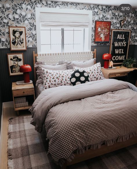 Gingham Bedding, Red Lamps, Nesting With Grace, Game Room Basement, Rattan Bed, Room Smells, Leather Bed, Bedroom Refresh, Guest Bed