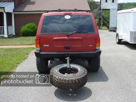 Jeep Tire Carrier, Chevy Transmission, Jeep Xj Mods, Jeep Wj, Red Jeep, Spare Tire Mount, Tire Rack, Wheel Carrier, Off Road Truck