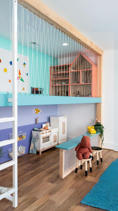 Purposeful playroom designs await...💡🤩 Check out our page for all sorts of playroom inspo - from colorful gross motor rooms 🌈💪, to calm ima… | Instagram Active Playroom Ideas, Closet Fort, Active Playroom, Large Playroom, Tile Room, Kindergarten Classroom Design, Garage Playroom, Dino Room, Indoor Playground Design