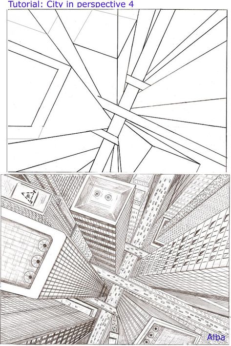 Tutorial City perspective 4 by lamorghana on DeviantArt Lukisan Lanskap, Perspective Drawing Architecture, Perspective Drawing Lessons, City Drawing, Perspective Art, Architecture Drawing Art, Perspective Drawing, Architecture Sketch, Drawing Lessons