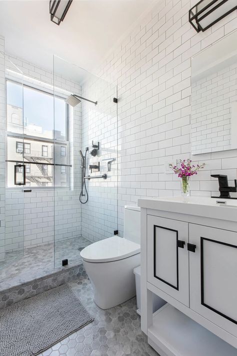 7 Bathtub to Shower Conversions That Add Style & Space | Sweeten.com Bathtub To Shower Conversion, Bath To Shower Conversion, Bedroom Bathroom Combo, Tub To Shower Remodel, Tub To Shower Conversion, Shower Conversion, Bathroom Improvements, Standing Shower, Shower Style