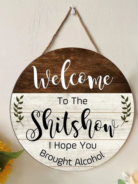 1PC Round Welcome Wood Door Hanging Sign, Welcome Printing Graphic Wood Plaque Wall Hanging,Welcome Sign For Door Decoration | SHEIN USA Porch Decor Signs, Laser Wood Signs, Circle Welcome Signs, Circle Welcome Sign Front Door, Round Welcome Door Signs, Wood Signs Round, Door Signs Wooden, Round Front Door Sign, Welcome Signs For Front Door