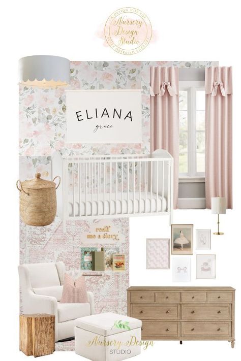 Nursery With Floral Wallpaper, Girly Nursery Ideas Pink, Pink Wallpaper Nursery, Floral Nursery Ideas, Pink Nurseries, Pink Nursery Ideas, Nursery 2024, Baby Girl Floral Nursery, Baby Girl Room Ideas