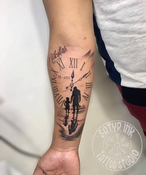 Baby Tattoo For Dads, Gentleman Tattoo, Cruces Tattoo, Father Son Tattoo, Half Sleeve Tattoo Stencils, Father Daughter Tattoos, Father Tattoos, Forearm Tattoo Design