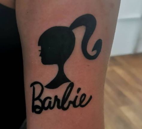 Barbie Tattoo Ideas, Barbie Tattoo, Mario Tattoo, Mermaid Tattoo Designs, Shoe Tattoos, Birthday Tattoo, Bottle Tattoo, Dope Tattoos For Women, Stylist Tattoos