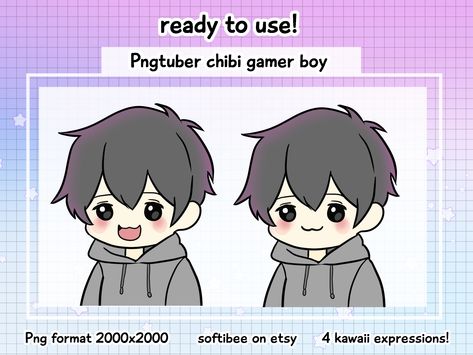 Png Tuber Avatar Ideas, Chibi Black Hair, Vtuber Aesthetic, Pngtuber Avatar, Png Tuber, Chibi Boy, Anime Male, Gamer Boy, Boy Anime