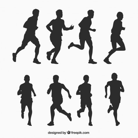 Running man silhouettes collection Free Vector Running Man Silhouette, Man Running Drawing, Person Running Drawing, Running People, Running Drawing, Running Illustration, Drawing Poses Male, Person Running, Running Silhouette