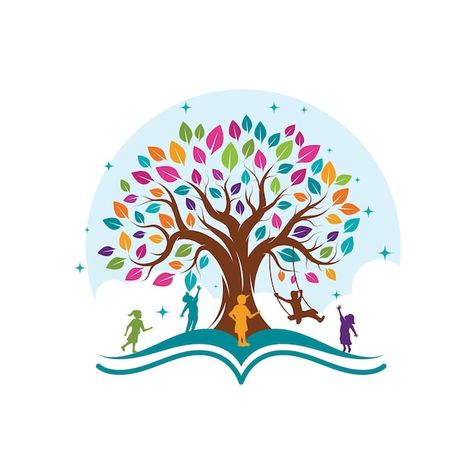 Logo D'arbre Pour Enfants Illustration D... | Premium Vector #Freepik #vector #jardin-logo #arbre #arbre-design #logo-enfant Daycare Logo, Kids Tree, Motif Acnl, Tree Logo, Kids Vector, Tree Logos, School Logo, Logo Banners, Kids Logo