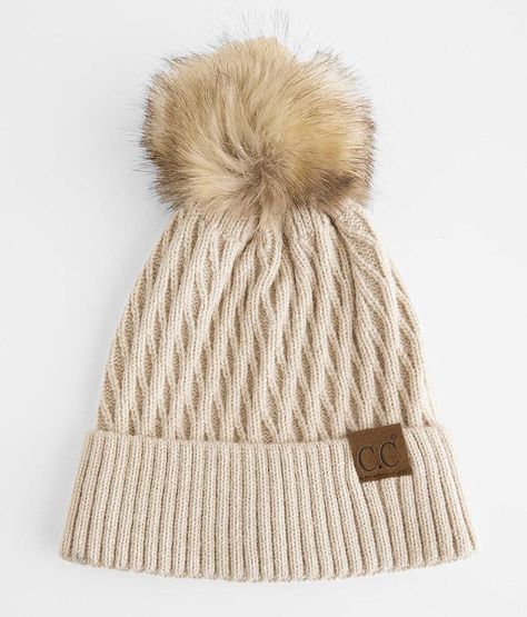 C.C Cable Knit Beanie - Cream , Women's Beige Pom beanie One size fits most. 50% Acrylic, 27% Polyester, 23% Nylon. Hand wash cold. Do not bleach. Do not tumble dry. Do not iron. Do not dry clean. Apparel & Accessories > Clothing Accessories > Hats Cream Beanie, Cable Knit Beanie, Women's Hats, Pom Beanie, Accessories Clothing, Knit Beanie, Iceland, Hats For Women, Cable Knit