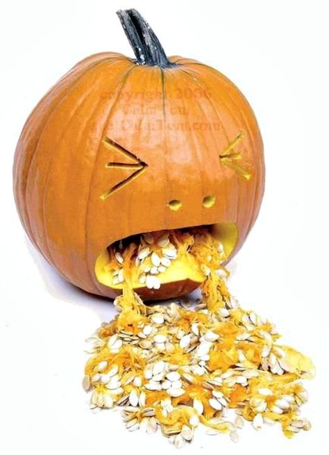 Barfing Pumpkin and other adorable pumpkin carving ideas! Puking Pumpkin, Unique Pumpkin Carving Ideas, Dekorasi Halloween, Creative Pumpkin Carving, Labu Halloween, Hallowen Ideas, Pumpkin Template, Cheesecake Dip, Jack O'lantern