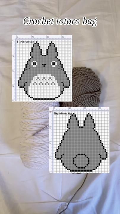 Crochet Bag Grid Patterns, Totoro Grid Pattern, Studio Ghibli Crochet Bag, Totoro Tapestry Crochet, Ghibli Grid Pattern, Studio Ghibli Tapestry Crochet, Crochet Totoro Bag, Totoro Crochet Pattern Free, Studio Ghibli Pattern