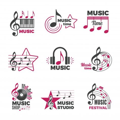 Music notes logo. badges with song and s... | Premium Vector #Freepik #vector #background #logo #business #label Song Logo, Notes Logo, Music Note Logo, Pr Logo, Radio Icon, Logo Design Negative Space, Baby Logo Design, Logo Music, Concept Web