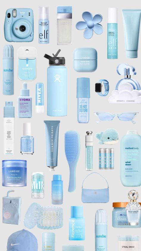 Skin Care Blue Aesthetic, Blue Skincare Aesthetic, Blue Skin Care, Blue Wonyoungism, Blue Skincare, Blue Products, Skincare Goals, Girly Bathroom, Coconut Dream