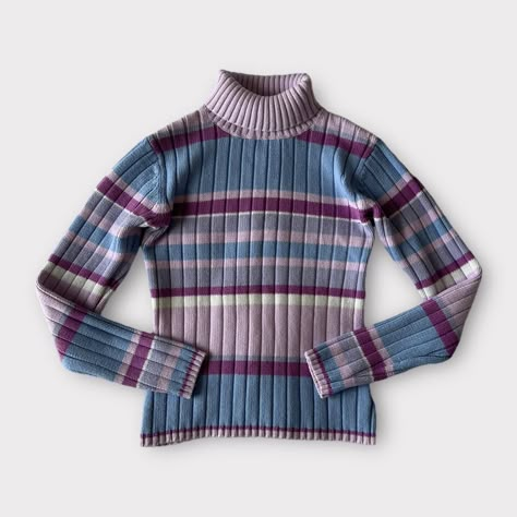 Vintage stripe turtleneck / roll neck jumper... - Depop Colorful Turtleneck Outfit, 80s Jumper, Vintage Striped Sweater, Turtleneck Outfits, Purple Turtleneck, Striped Turtleneck Sweater, Girls Turtleneck, Turtleneck Outfit, Vintage Jumper