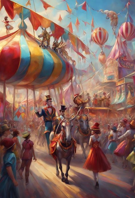 Circus Fantasy Art, Fantasy Circus, Whimsical Circus, Roblox Horror, Carnival Aesthetic, Circus Parade, Landscape References, Circus Vintage, Night Circus