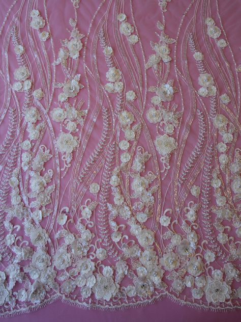 White Lace Fabric, Calico Fabric, Ivory Bridal, Flower Lace, Gold Fabric, Lace Weddings, Fabric Trim, Bridal Lace, Pink Fabric