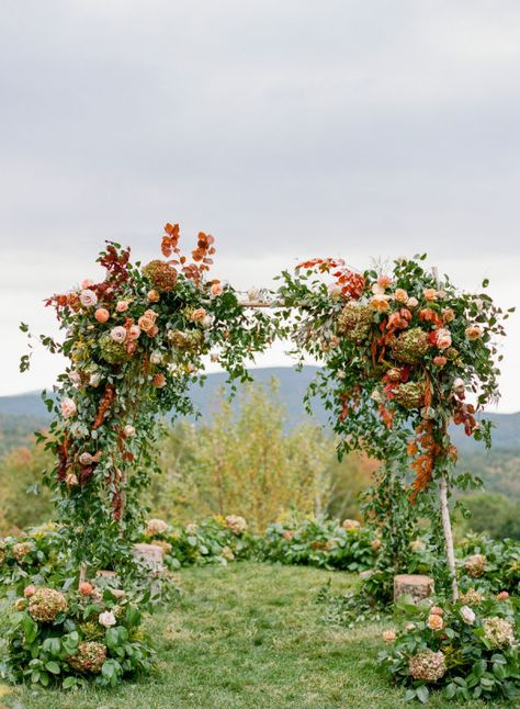 A Late September Wedding in New Hampshire Chock-Full of New England Charm – Style Me Pretty Wood Chuppah, Late September Wedding, Wedding Arbor Decorations, Wedding Archway, New Hampshire Wedding, Wedding Arbour, Outdoor Fall Wedding, New England Wedding, New England Fall