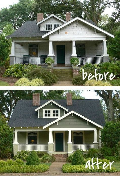 Exterior Remodel Before And After, Craftsman Renovation, Renovation Exterior, Home Remodel Before And After, Architecture Renovation, House Before And After, Light Trim, Bungalow Exterior, Home Exterior Makeover