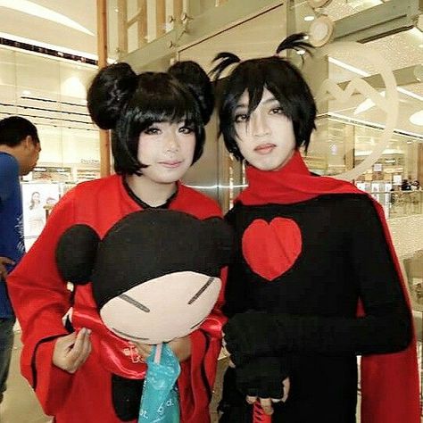 Couple Halloween Costumes Studio Ghibli, Pucca Halloween Costume, Pucca And Garu Costumes, Duo Cosplay Anime, Cosplay Duo Ideas, Pucca Cosplay, Unique Halloween Costumes For Couples, Matching Cosplay, Duo Cosplay