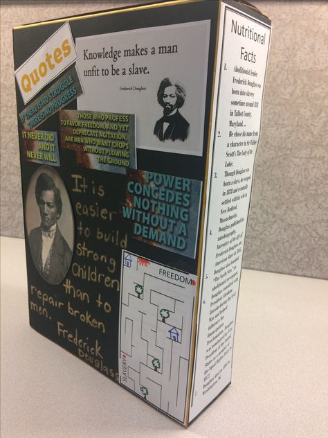 Cereal Box Biography #colin #codered #frederickdouglas #cerealbox Fredrick Douglass Project, Cereal Box Book Report Template, Cereal Box Book Report, Book Report Template, Biography Projects, Biography Project, Project Template, 4th Grade Social Studies, Biography Books