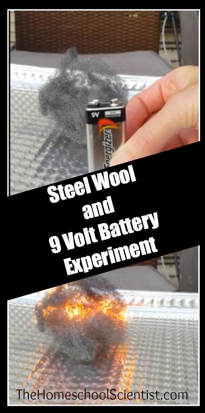 Steel Wool and 9 Volt Battery Experiment - The Home School Scientist Chemical Experiments High School, High School Chemistry Experiments, Electricity Physics, College Chemistry, Chemistry Activities, Science Electricity, Physics Experiments, Science Club, 8th Grade Science