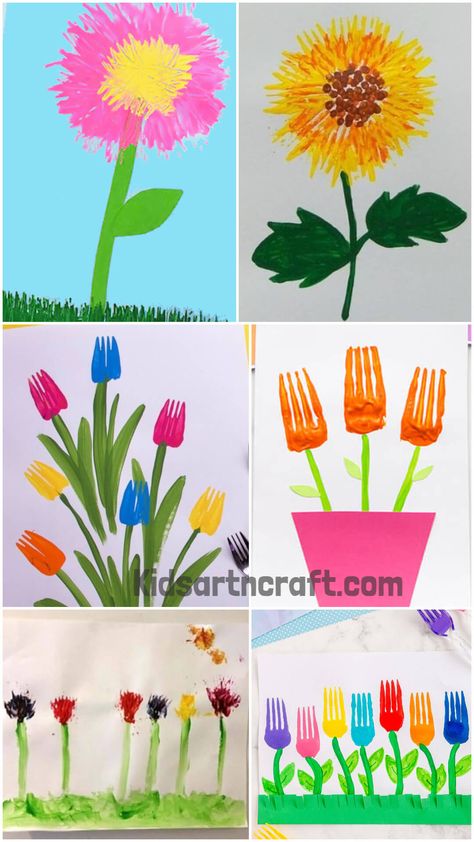 Mother's Day Crafts For Preschoolers, Flowers Kindergarten, Fork Art, Crafts For Preschoolers, Art Activities For Toddlers, Easy Flower Painting, Teacher Craft, Easter Preschool, Mother's Day Crafts