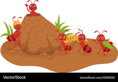 Cute Ant Cartoon, Ants Drawings, Ants Illustrations, Cartoon Ants, Grasshopper Pictures, Ant Cartoon, Ant Drawing, Jungle Background, Ant Hill