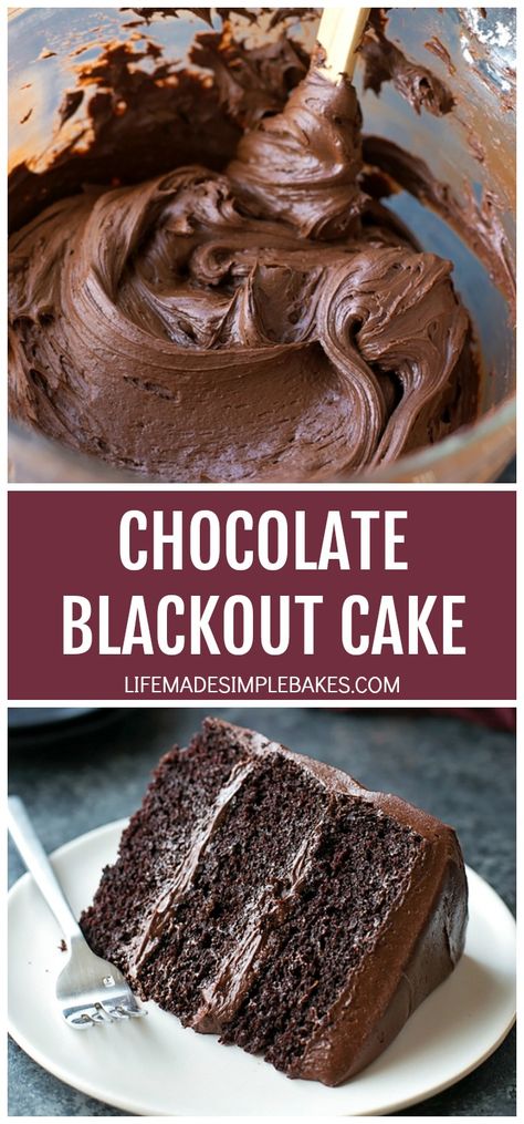 A moist, rich, triple layer chocolate blackout cake with a chocolate cream cheese frosting. Warning: for extreme chocolate lovers only! #chocolateblackoutcake #blackoutcake #chocolatecake #extremechocolatecake #ultimatechocolatecake Extreme Chocolate Cake, Blackout Cake, Ultimate Chocolate Cake, Life Made Simple, Chocolate Cream Cheese Frosting, Cream Cheese Frosting Recipe, Chocolate Cream Cheese, Chocolate Cream, Chocolate Cake Recipe