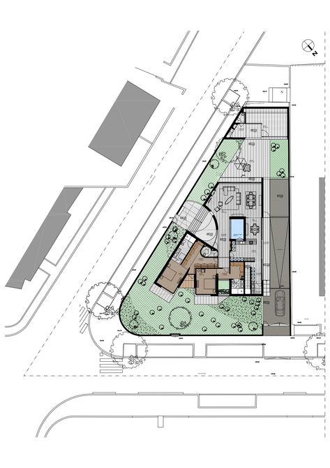 Triangle Building, Triangle House, Container Architecture, House Plan Gallery, Architectural Design House Plans, Villa Plan, Architecture Concept Drawings, Ground Floor Plan, Site Plan