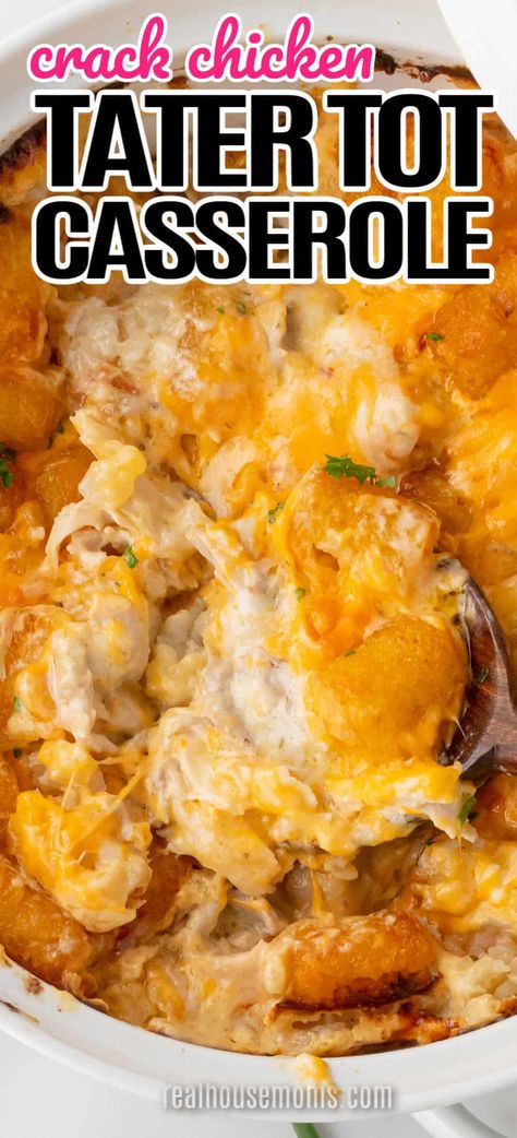 Chicken Bacon Ranch Tater Tot Casserole, Tatortot Hotdish, Chicken Potluck, Tatertots Casserole, Tator Tot Recipe, Appetizer Chicken, Tater Tot Bake, Cheesy Bacon Chicken, Cheesy Chicken Recipes