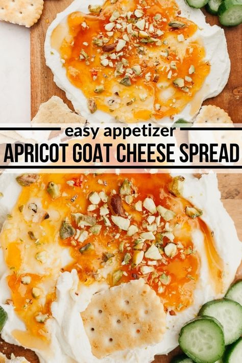 Goat Cheese Recipes Charcuterie, Dried Apricot Goat Cheese Appetizer, Goat Cheese Cracker Appetizer, Apricot Goat Cheese Appetizer, Goat Cheese Dip Easy, Goat Cheese On Charcuterie Board, Goat Cheese Appetizers For Party, Goat Cheese Toppings, How To Eat Goat Cheese