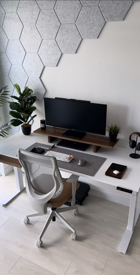 Modern Desk Setup, Home Office White Desk, Fake Social Media, Interior Design Bedroom Teenage, Music Room Design, White Desk Office, Study Room Design, Desk Setups, Desk Inspiration