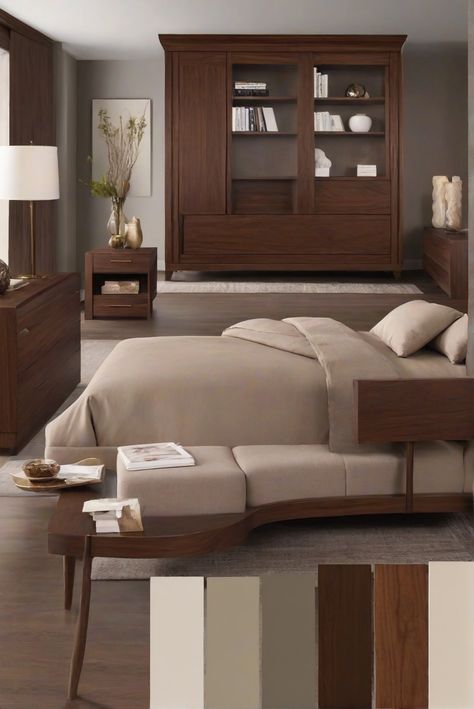 Walnut furniture, color palette, 2024 trends, interior design Walnut Furniture Color Palette, Walnut Color Palette, Interior House Paint Colors, Budget Friendly Living Room, Charleston House, Popular Color Schemes, Light Oak Floors, Sophisticated Bedroom, House Paint Interior