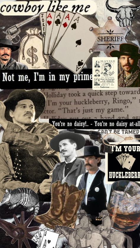 #tombstone Punchy Western Wallpaper Iphone, Doc Holliday Tombstone, Tombstone Movie, Western Quotes, Im Your Huckleberry, Movie Collage, Country Backgrounds, Western Wallpaper Iphone, Western Photo