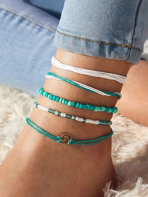 Shop 5pcs Beaded & String Anklet online Australia,SHEIN offers huge selection of Body Jewelry more to fit your fashionable needs. Free Shipping Available √ $4 Off for Your First Order √ Anklets Online, Large Cuff Bracelet, Ankle Bracelets Diy, Wave Bracelet, Anklets Boho, Women Anklets, Ankle Chain, Beaded Anklets, Foot Jewelry