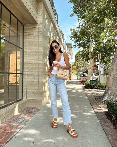 Two-Strap FF Buckle Sandals curated on LTK How To Style Sandals With Jeans, Fendi Sandals Outfit, Buckle Sandals Outfit, Flat Sandals Outfit, Fendi Sandals, Jean Sandals, Classy Clothing, Summer Vacation Outfits, Sandals Outfit