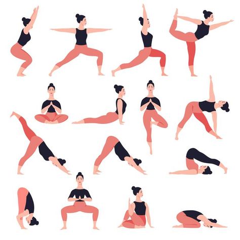 Yoga Vector, Yoga Cartoon, Sivananda Yoga, Pilates Poses, Yoga Poses For Two, Yoga Illustration, Camel Pose, Cobra Pose, Female Cartoon Characters