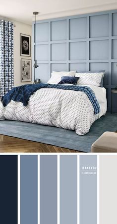 Dusty Blue Bedroom Colour Scheme | Dark blue and dusty blue colors Dusty Blue Bedroom, Grey Colour Scheme Bedroom, Blue Bedroom Colors, Blue Gray Bedroom, Dark Blue Bedrooms, Navy Blue Bedrooms, Stylish Bedroom Decor, Bedroom Colour, Bedroom Colour Palette