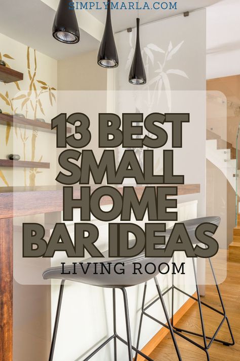 HEY EVERYONE! WE ARE SO EXCITED TO SHARE 13 BEST SMALL HOME BAR IDEAS FOR YOUR LIVING ROOM! LET'S CREATE THE PERFECT ENTERTAINMENT AREA FOR YOUR GUESTS TO HANG AROUND AND ENJOY A FEW DRINKS! DISPLAY YOUR EXPENSIVE BOTTLES AND GLASSES WITH THESE CUTE IDEAS. WE HOPE YOU LOVE THIS POST! #LIVINGROOM #HOMEBAR #APARTMENTS #MODERN #RUSTIC #BAR #BARCART Small Home Bars Modern, In Home Bar Area, Kitchen Bar Ideas Small, Freestanding Bar Ideas, Small Modern Bar Ideas, Space Saving Bar Ideas, Small Bar Set Up At Home, Basement Bar Ideas Small Corner, Corner Wine Bar Ideas Home