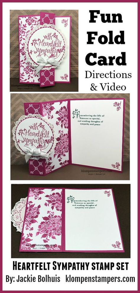 Fun Fold with Video! Check out this fun card using the Heartfelt Sympathy stamp set from Stampin' Up! Fancy Fold Card Tutorials, Card Folds, Karten Design, Step Cards, Design Card, Fold Cards, Card Making Tutorials, Fancy Fold Cards, Fancy Folds