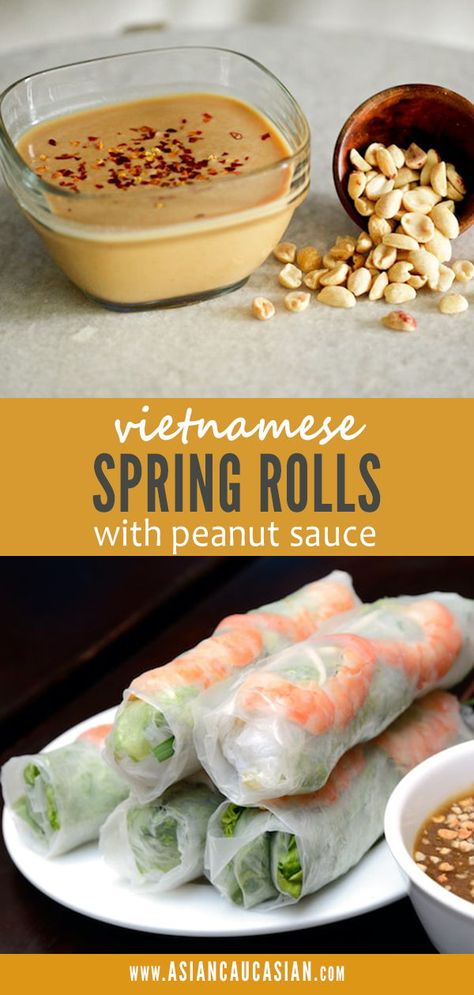 Side Appetizers, Spring Rolls With Shrimp, Spring Roll Peanut Sauce, Recipes Vietnamese, Healthy Spring Rolls, Spring Roll Sauce, Peanut Dipping Sauce, Shrimp Spring Rolls, Vietnamese Spring Rolls