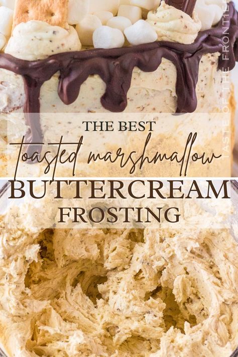 Toasted Marshmallow Buttercream, Marshmallows Recipes, Ganache Recipes, Marshmallow Buttercream Frosting, Marshmallow Frosting Recipes, Fluffy Marshmallows, Marshmallow Icing, Pastries Recipes, Marshmallow Cake