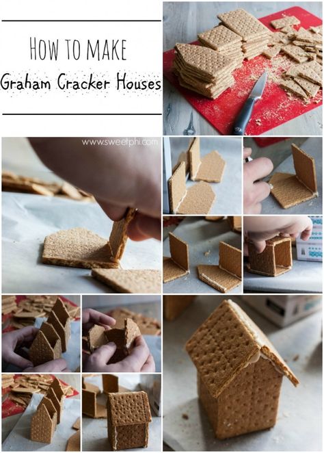 Graham Cracker Houses and Peanut Butter Chocolate Chip Graham Cracker Cookies Graham Cracker Gingerbread, Graham Cracker House, Graham Cracker Gingerbread House, Gingerbread House Party, Fun Christmas Party Ideas, Cracker House, Gingerbread House Parties, Make A Gingerbread House, Gingerbread Party