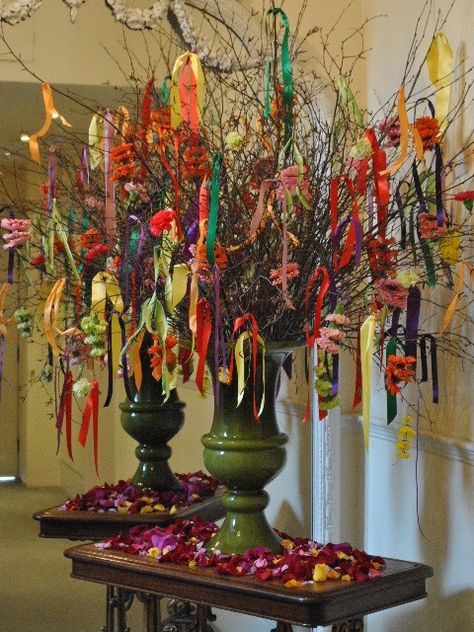 Ribbons and things from branches could make a colorful arrangement or potted "tree" on the patio. Pagan Crafts, Autumnal Equinox, Witchy Crafts, By Appointment Only, Spring Equinox, Beltane, Family Pics, Spiritual Life, Samhain