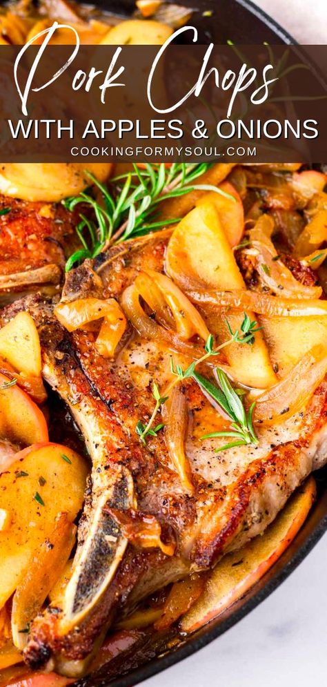 We love cooking with apples. These Pork Chops with Apples and Onions are always in our regular dinner rotation during fall season. It’s our favorite comfort meal! You’ll love the combination of sweet and savory flavors, perfectly balanced in a delicious pan sauce. Plus, I share tips on how to keep pan-seared pork chops juicy and tender. These pork chops with apples are perfect for weeknights. Easy and simple, ready in just 40 minutes. Cooking With Apples, Apple Pork Chop Recipes, Pork Chops Juicy, Healthy Pork Chop Recipes, Pork Chops With Apples, Healthy Pork Chops, Apples And Onions, Healthy Pork, Seared Pork Chops