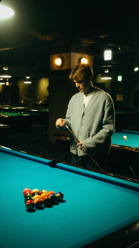 Snooker Photography, Billiard Photography, Pool Table Photoshoot, Billiards Aesthetic, Men Fashion Photoshoot, Pool Poses, Ball Aesthetic, Mens Photoshoot Poses, Tshirt Design Inspiration