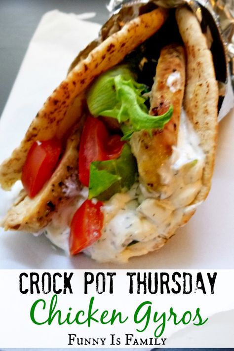 These Crockpot Chicken Gyros are a tasty and fun dinner idea the whole family will love! Crockpot Chicken Gyros, Chicken Gyro Recipe, Chicken Gyro, Gyro Recipe, Fun Dinner, Chicken Gyros, Paleo Crockpot, Crock Pot Chicken, Crock Pot Cooking