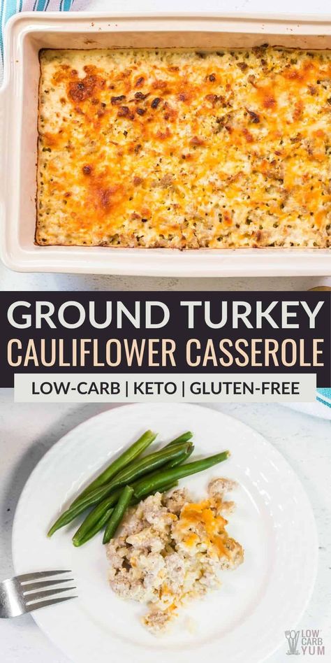 Ground Turkey And Cauliflower Rice, Turkey And Cauliflower Rice, Ground Turkey And Cauliflower, Turkey Cauliflower, Ground Turkey Casserole, Turkey Casserole Recipe, Cauliflower Rice Casserole, Ground Turkey Recipes Healthy, Healthy Ground Turkey