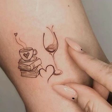 Unique Spine Tattoos, Book Inspired Tattoos, Wine Tattoo, Arm Sleeve Tattoos For Women, Cute Simple Tattoos, Bookish Tattoos, Meaningful Symbols, Literary Tattoos, Hand And Finger Tattoos